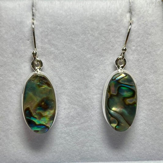 Sterling Silver Oval Paua Shell Drop Earrings