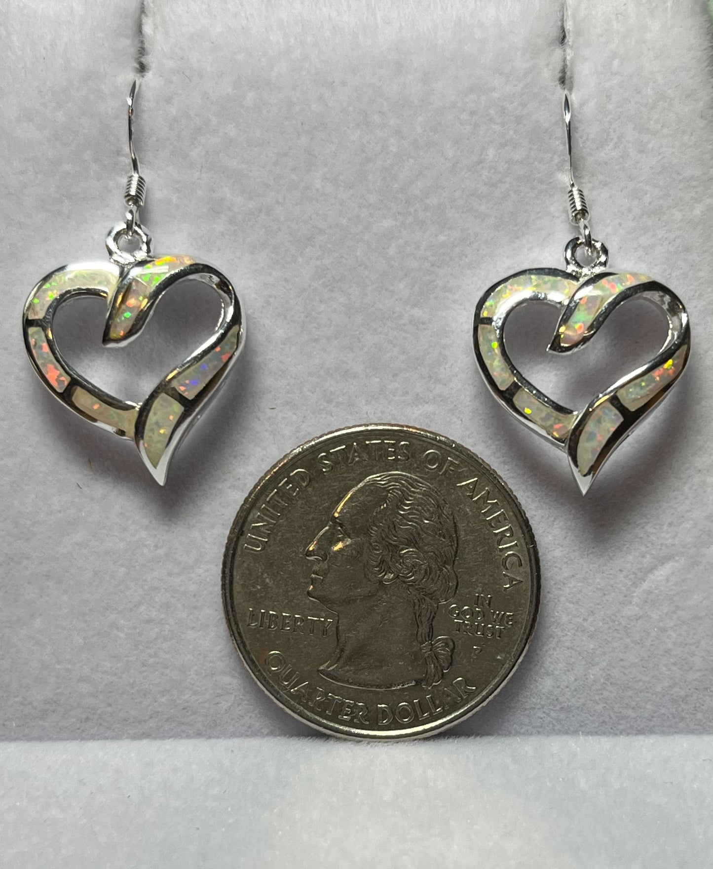 Sterling Silver Blue or White Opal Heart Earrings
