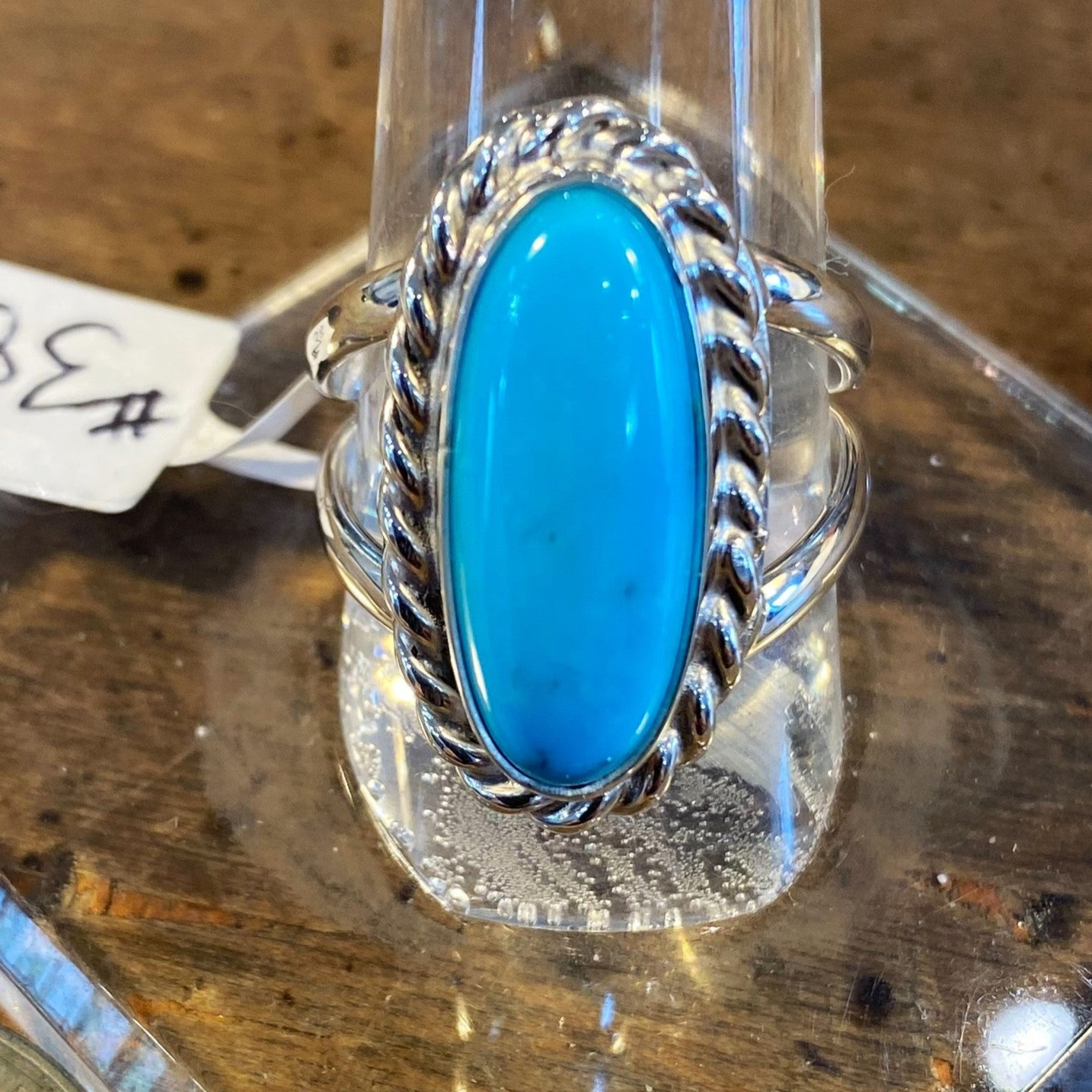 Light Blue Kingman Turquoise Sterling Ring with Rope