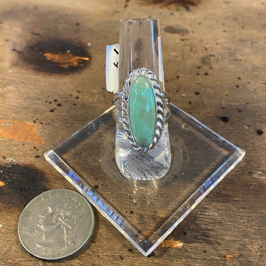 Pale Blue Green Kingman Turquoise with Matrix Sterling Ring with Rope - R37