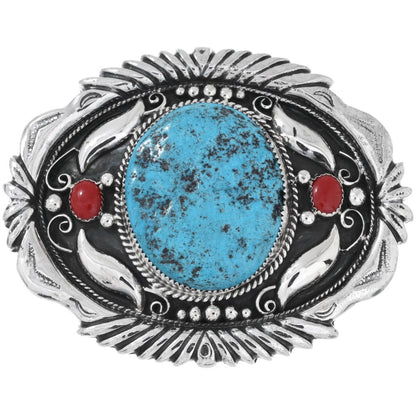 Navajo Turquoise and Coral Belt Buckle