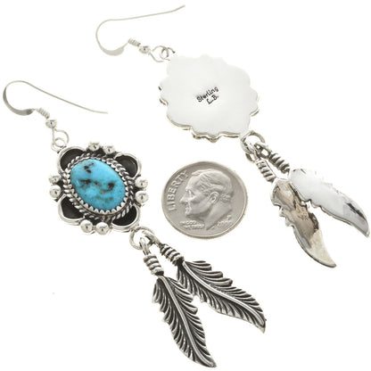 Kingman Turquoise Drop Earrings with Feathers