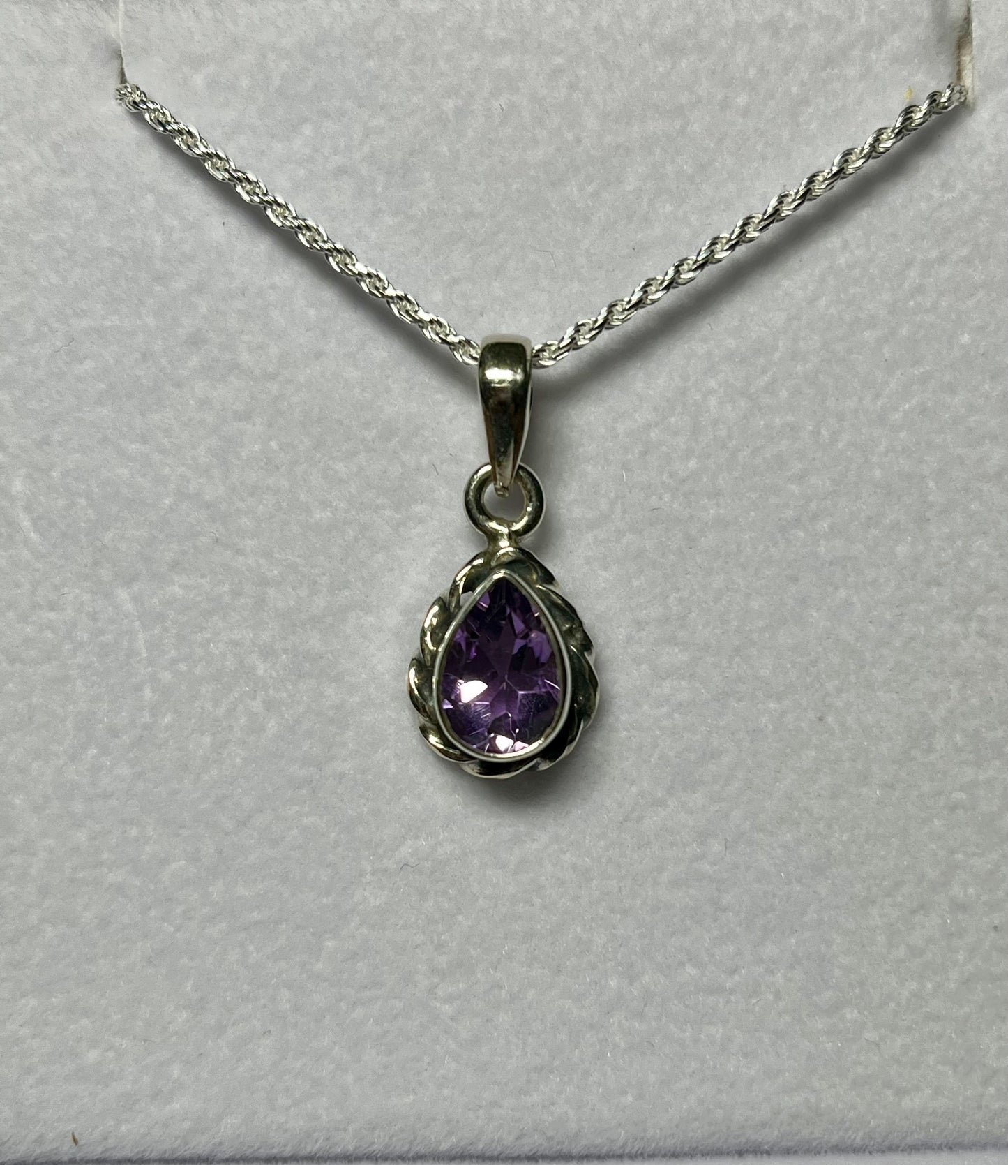 Sterling Silver Teardrop Faceted Amethyst Pendant - small