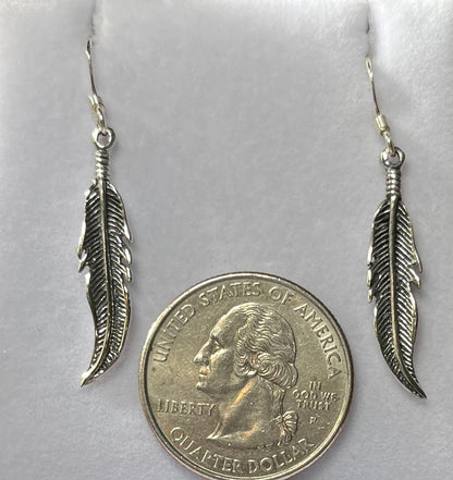 Sterling Silver Feather Drop Earrings