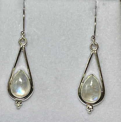 Teardrop Rainbow Moonstone Sterling Drop Earrings