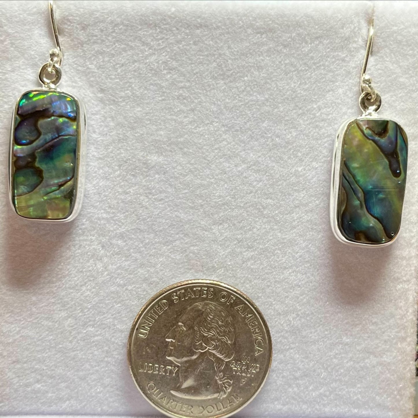 Sterling Silver Rectangular Paua Shell Drop Earrings