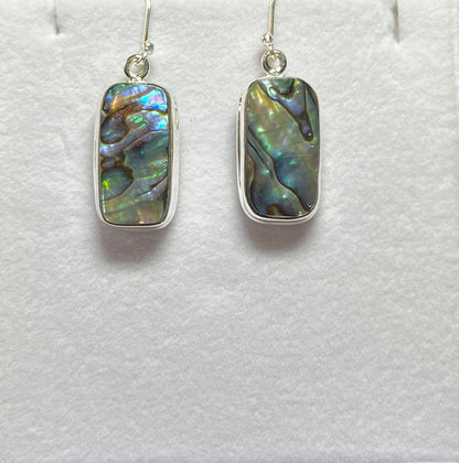 Sterling Silver Rectangular Paua Shell Drop Earrings