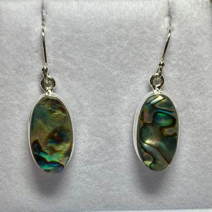 Sterling Silver Oval Paua Shell Drop Earrings