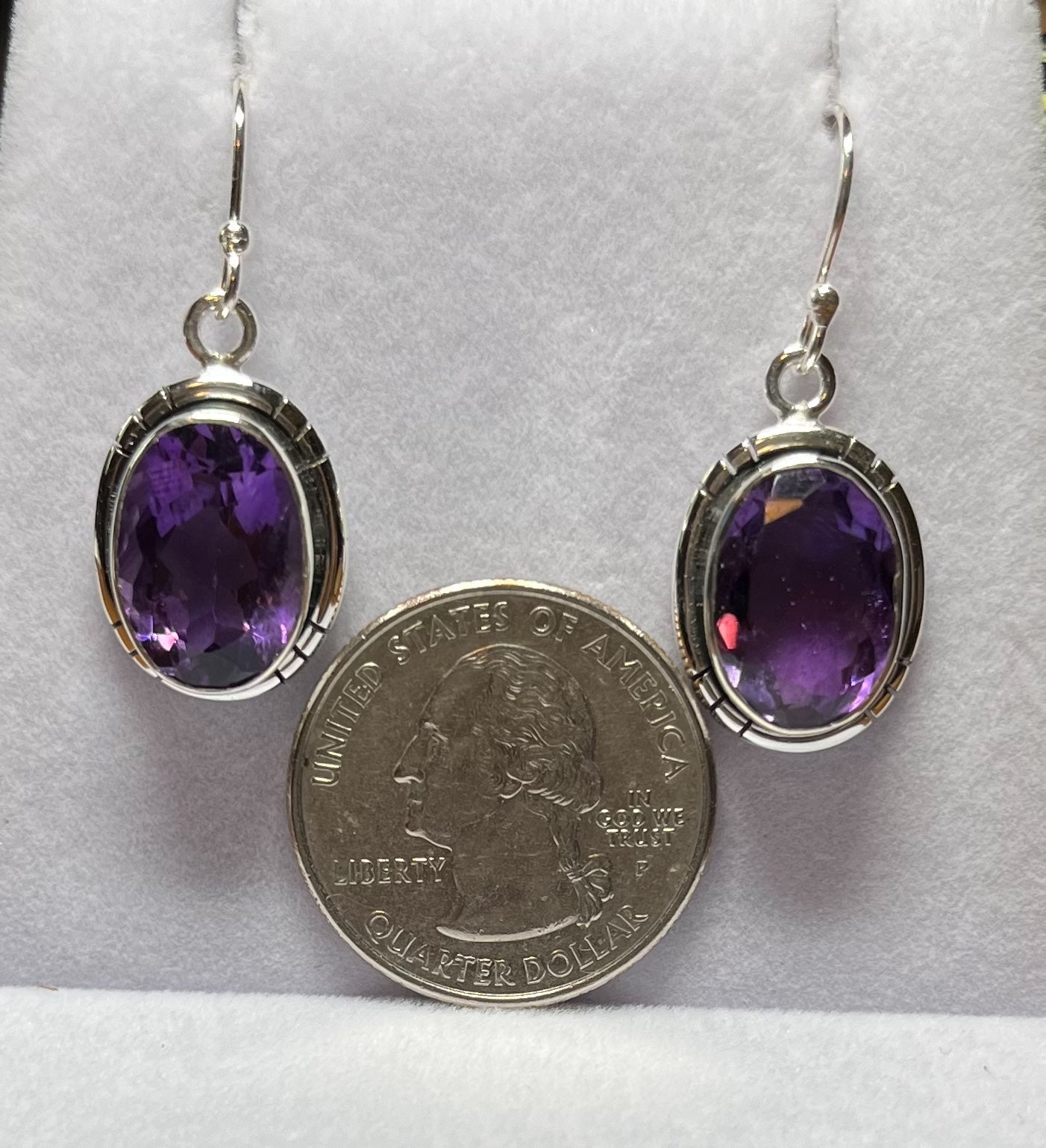 Sterllng Silver Faceted Oval Amethyst Gemstone Earrings