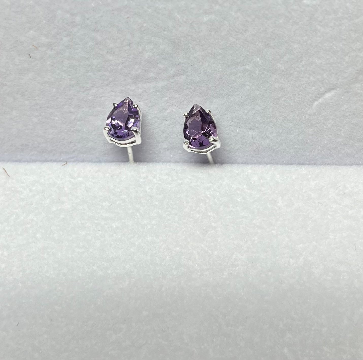 Sterling Tear Drop Amethyst Stud Earrings