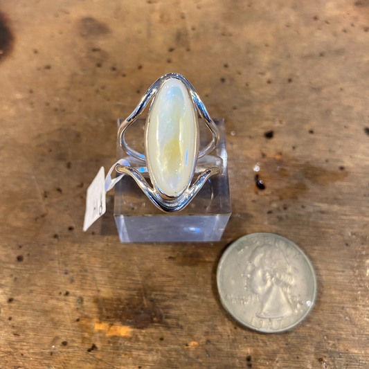 Hand cut Mother of Pearl Open Ring