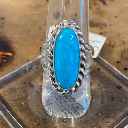 Kingman Turquoise Oval Ring in Sterling Silver With Rope