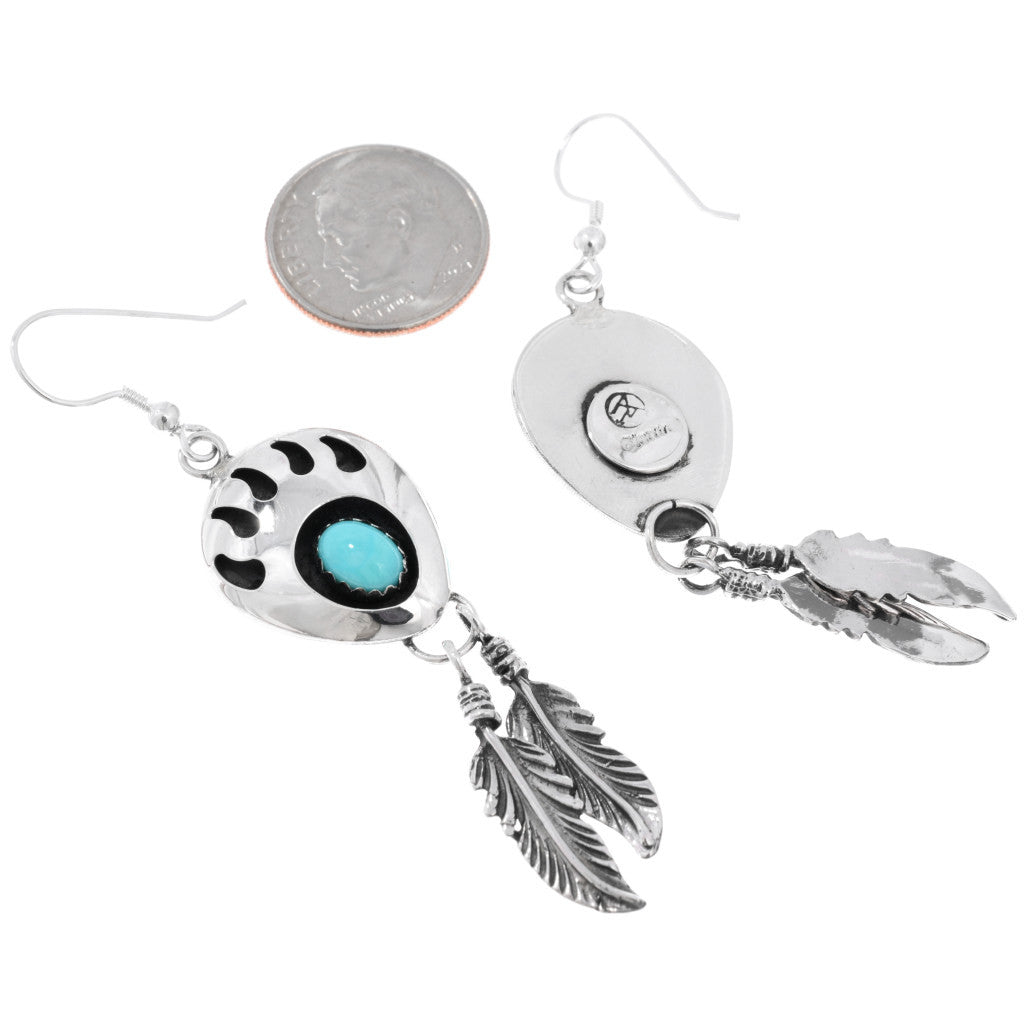 Bear Paw Earrings with Feather Drops