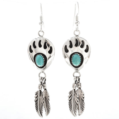 Bear Paw Earrings with Feather Drops