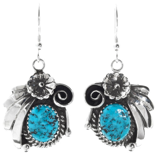 Kingman Turquoise Nugget Flower and Fan Earrings