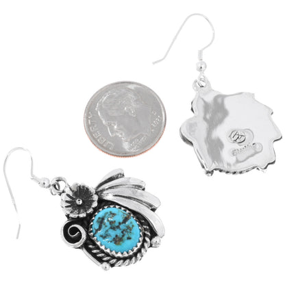 Kingman Turquoise Nugget Flower and Fan Earrings