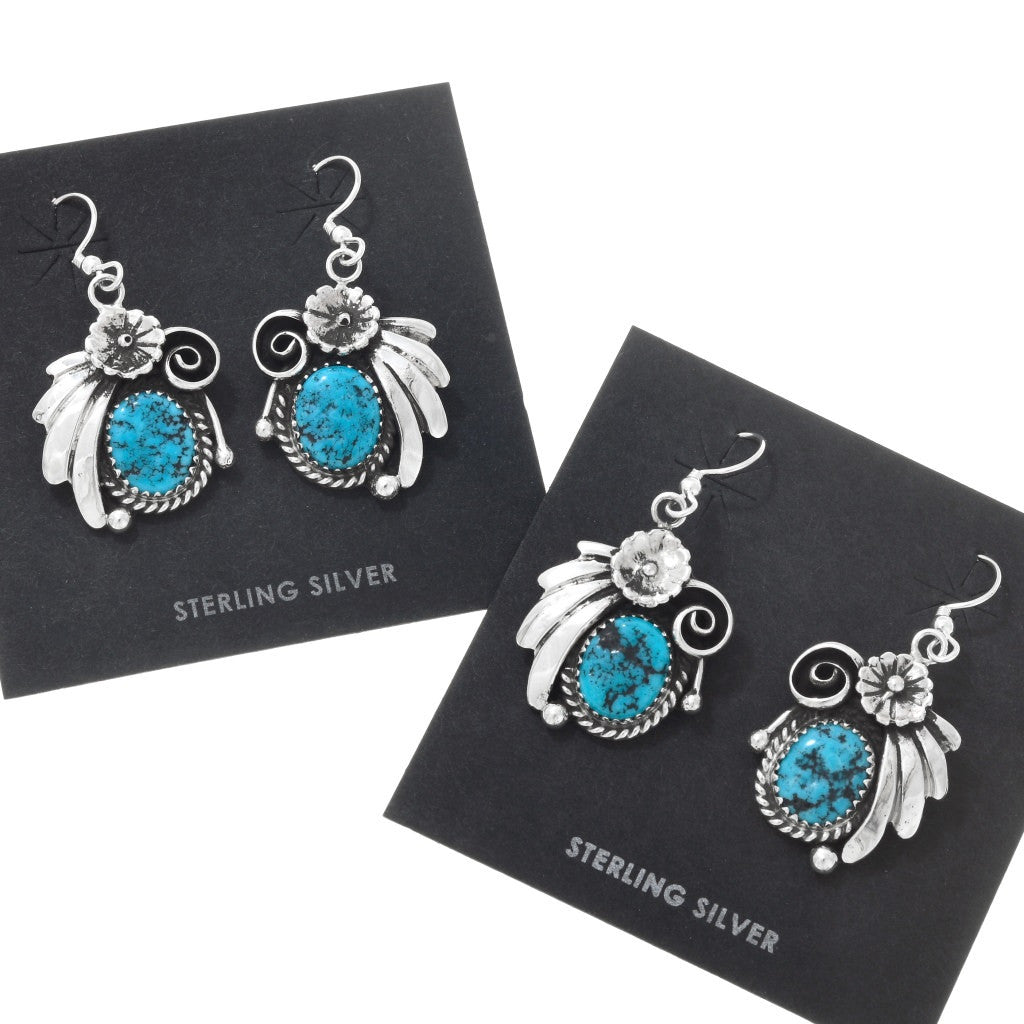 Kingman Turquoise Nugget Flower and Fan Earrings