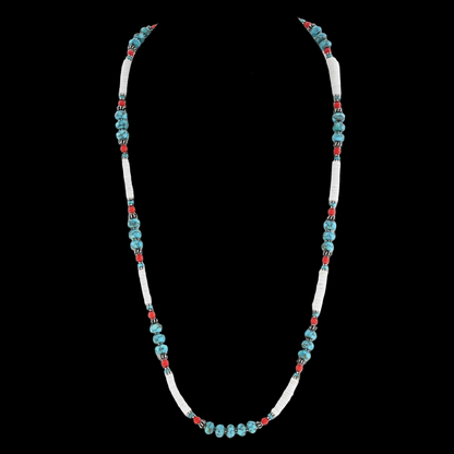 Turquoise and Coral Strand with White Heishi Accents