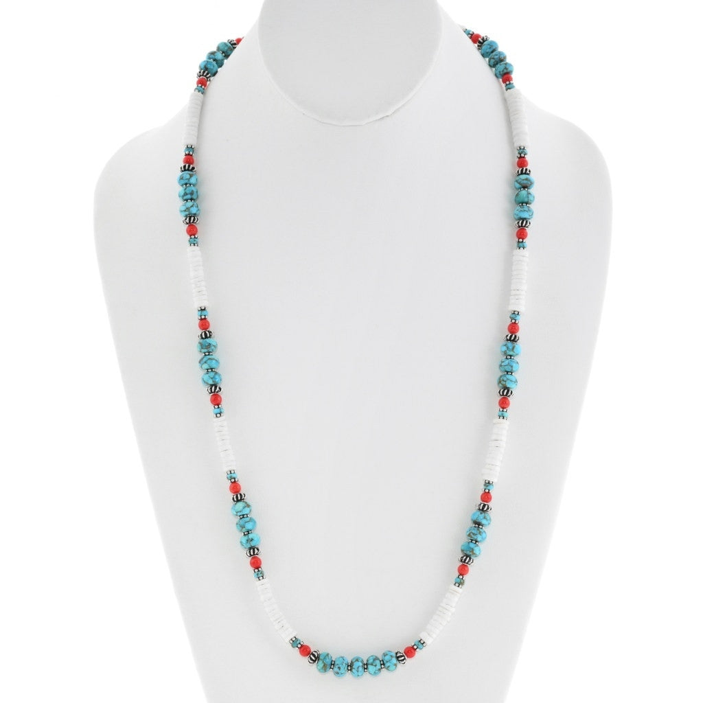 Turquoise and Coral Strand with White Heishi Accents