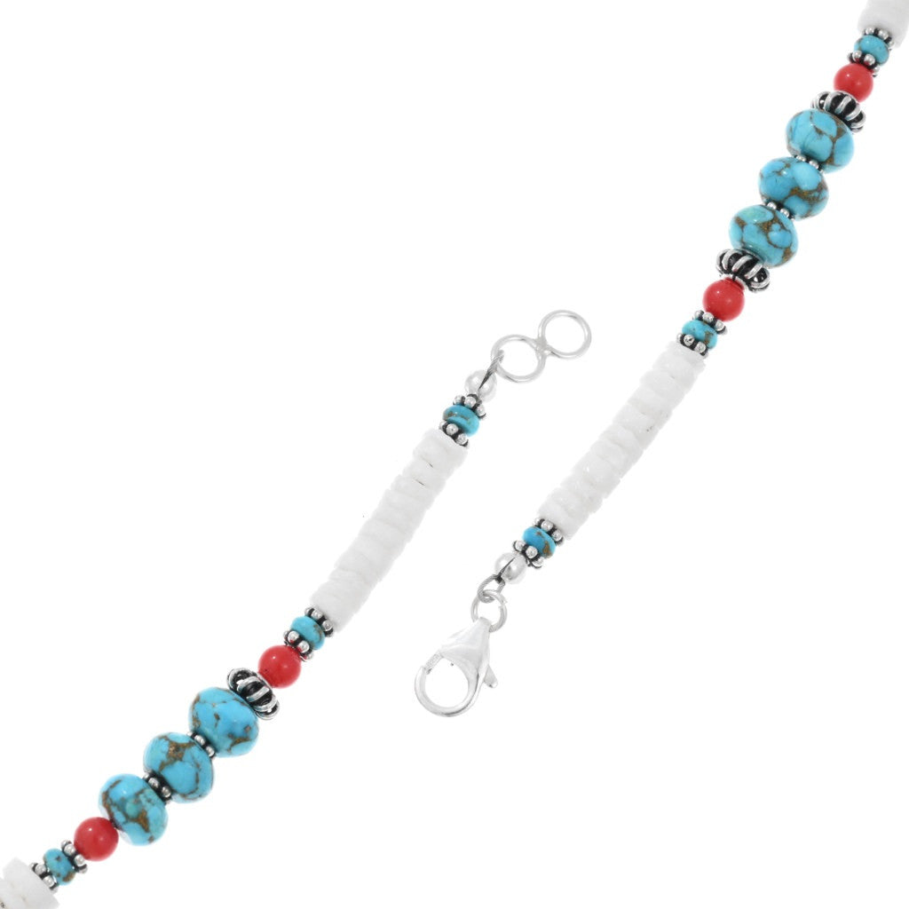 Turquoise and Coral Strand with White Heishi Accents