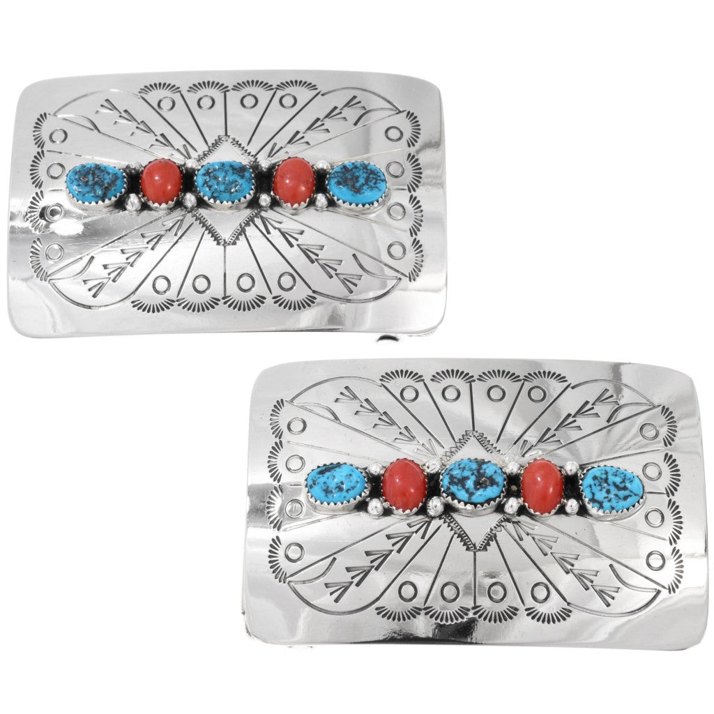 Navajo Turquoise and Coral Belt Buckle