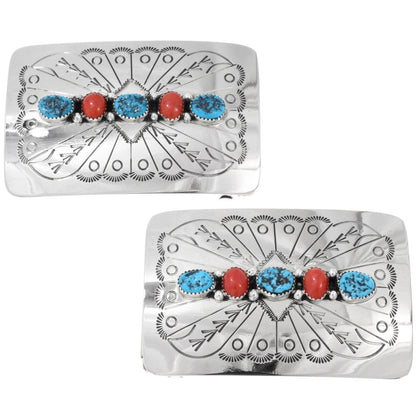 Navajo Turquoise and Coral Belt Buckle