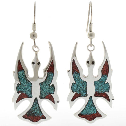 Turquoise And Coral Waterbird Earrings