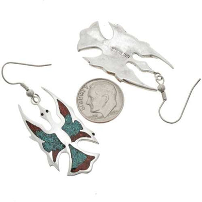 Turquoise And Coral Waterbird Earrings