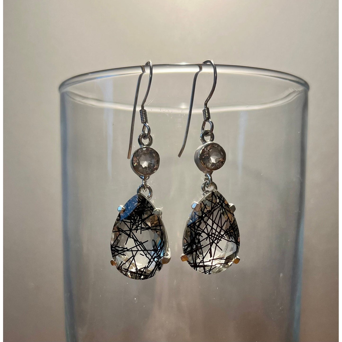 Rutilated Quartz Teardrop Earrings with CZ