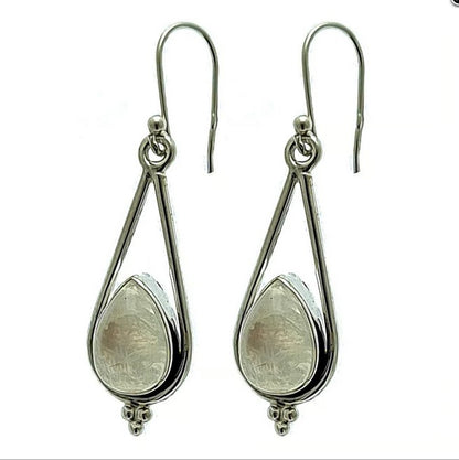 Teardrop Rainbow Moonstone Sterling Drop Earrings