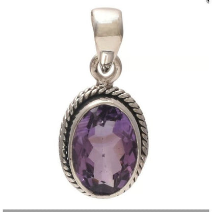 Sterling Silver Oval Faceted Amethyst Pendant - medium