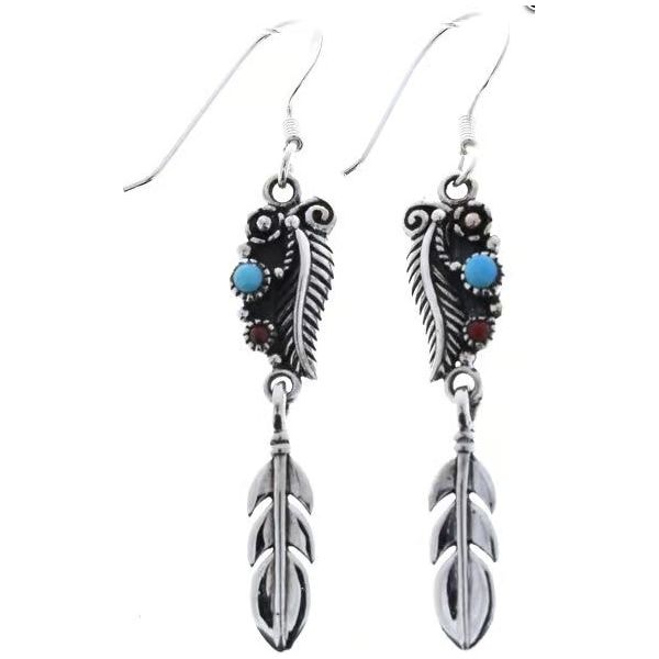 Sterling Silver Turquoise Earrings with Feather Drops