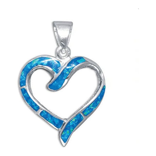 Sterling Silver Blue or White Opal Heart Pendant