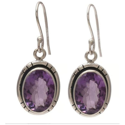 Sterllng Silver Faceted Oval Amethyst Gemstone Earrings