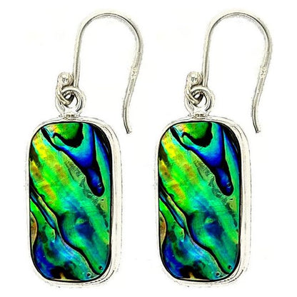 Sterling Silver Rectangular Paua Shell Drop Earrings