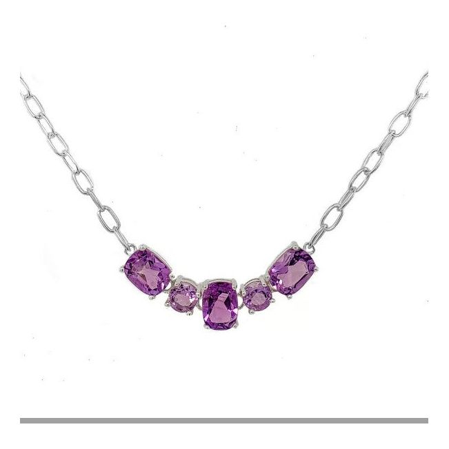 Sterling Silver Faceted Amethyst 5 Stone Necklace