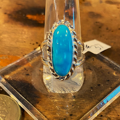 Sky Blue Kingman Turquoise Sterling Ring with Rope