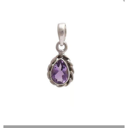 Sterling Silver Teardrop Faceted Amethyst Pendant - small