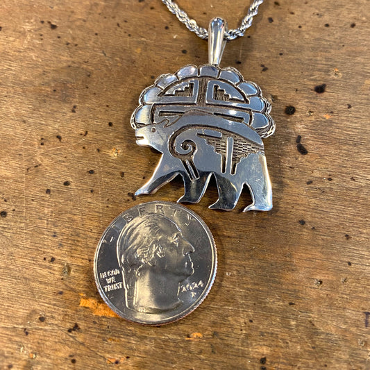 Bear and Sun Overlay Pendant on Sterling Chain - 43