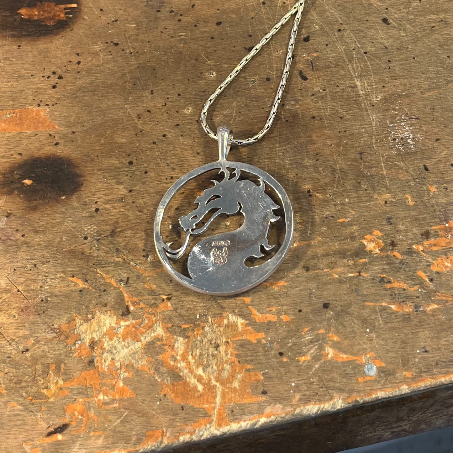 Sleek Silver Dragon Medalion in Sterling Silver